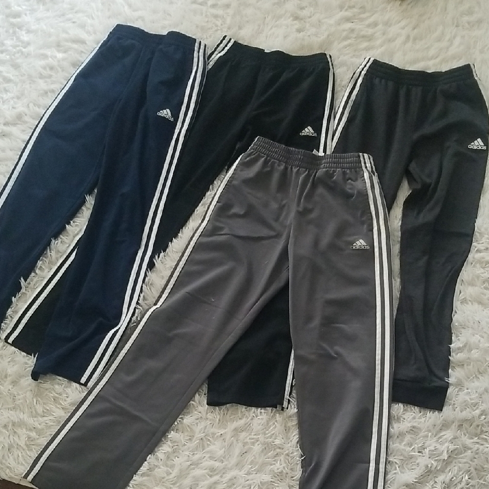 Adidas Kids' Athletic Pants - 4 Pair Bundle Black, Navy, Charcoal and Light Gray